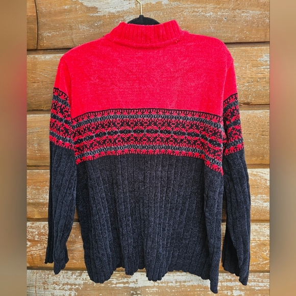 Vintage Jennifer Moore Chenille Black & Red High Neck Fairisle Christmas Sweater - Picture 14 of 15